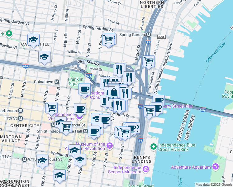 map of restaurants, bars, coffee shops, grocery stores, and more near 312 Race Street in Philadelphia