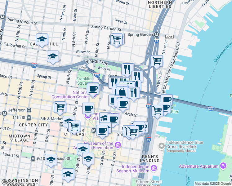 map of restaurants, bars, coffee shops, grocery stores, and more near 312 Race Street in Philadelphia