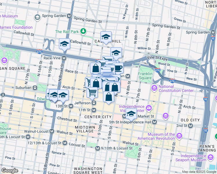 map of restaurants, bars, coffee shops, grocery stores, and more near in Philadelphia