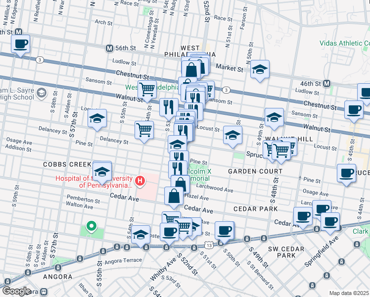 map of restaurants, bars, coffee shops, grocery stores, and more near in Philadelphia