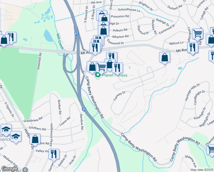 map of restaurants, bars, coffee shops, grocery stores, and more near 120 Crown Pointe Drive in East York