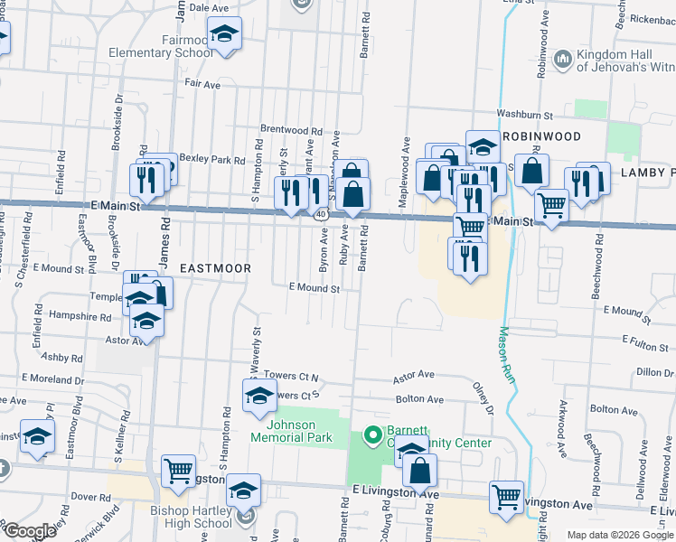 map of restaurants, bars, coffee shops, grocery stores, and more near 883 Ruby Avenue in Columbus