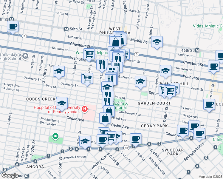 map of restaurants, bars, coffee shops, grocery stores, and more near in Philadelphia