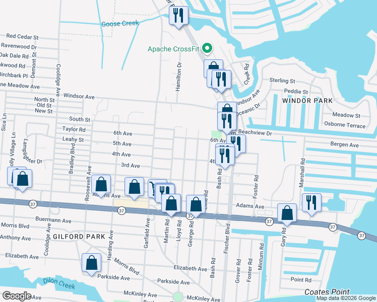 map of restaurants, bars, coffee shops, grocery stores, and more near 2406 5th Avenue in Toms River
