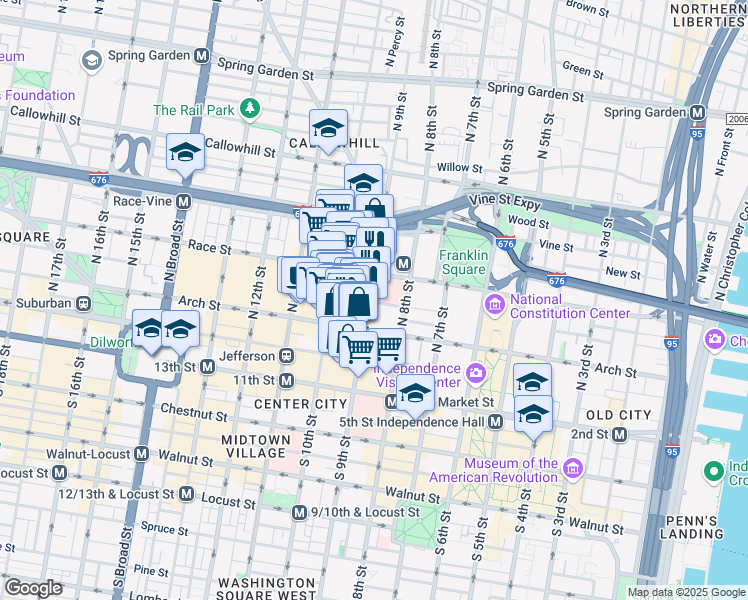 map of restaurants, bars, coffee shops, grocery stores, and more near in Philadelphia