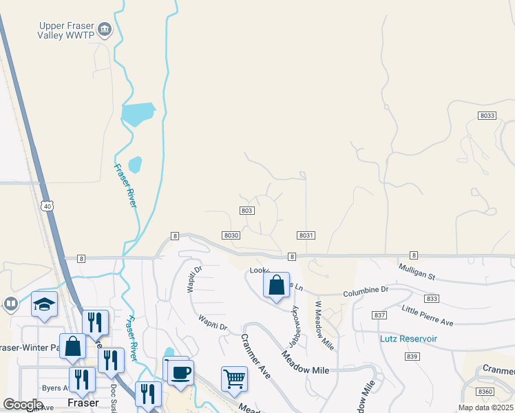 map of restaurants, bars, coffee shops, grocery stores, and more near 269 County Road in Granby