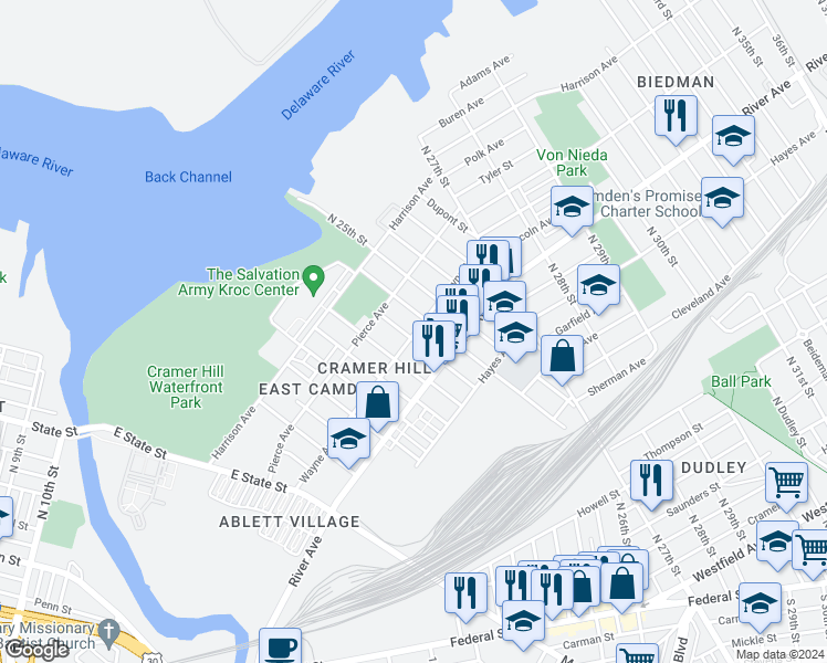 map of restaurants, bars, coffee shops, grocery stores, and more near in Camden