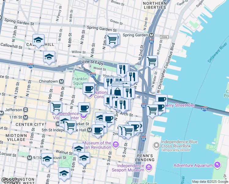 map of restaurants, bars, coffee shops, grocery stores, and more near 312 Race Street in Philadelphia
