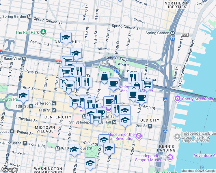 map of restaurants, bars, coffee shops, grocery stores, and more near in Philadelphia