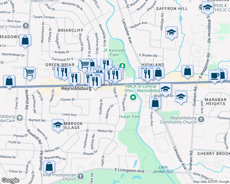 map of restaurants, bars, coffee shops, grocery stores, and more near 1405 Haft Drive in Reynoldsburg