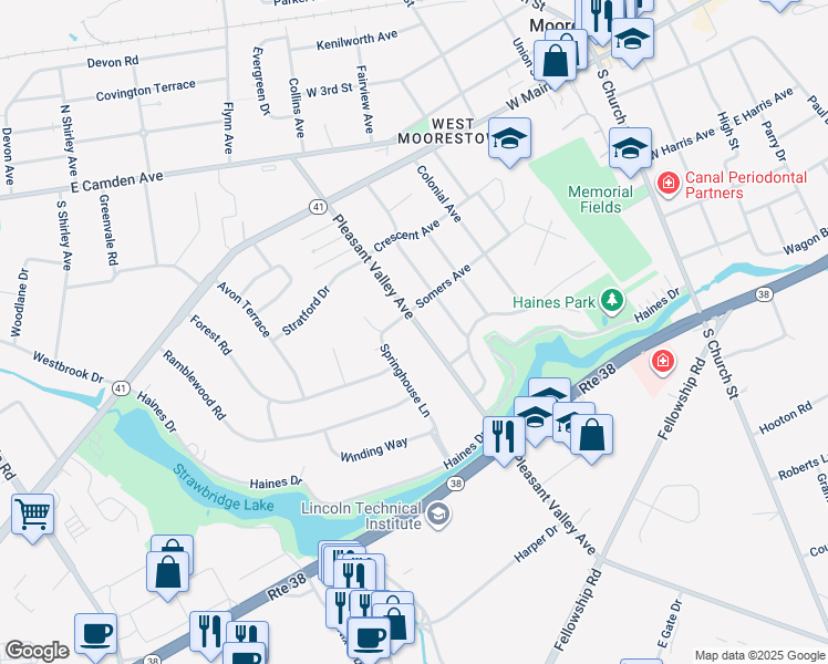 map of restaurants, bars, coffee shops, grocery stores, and more near 310 Pleasant Valley Avenue in Moorestown
