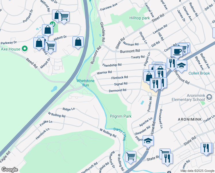 map of restaurants, bars, coffee shops, grocery stores, and more near 228 Signal Road in Drexel Hill