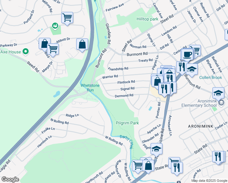 map of restaurants, bars, coffee shops, grocery stores, and more near 228 Signal Road in Drexel Hill