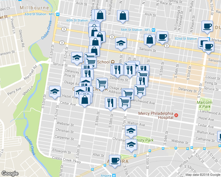 map of restaurants, bars, coffee shops, grocery stores, and more near 5824 Osage Avenue in Philadelphia