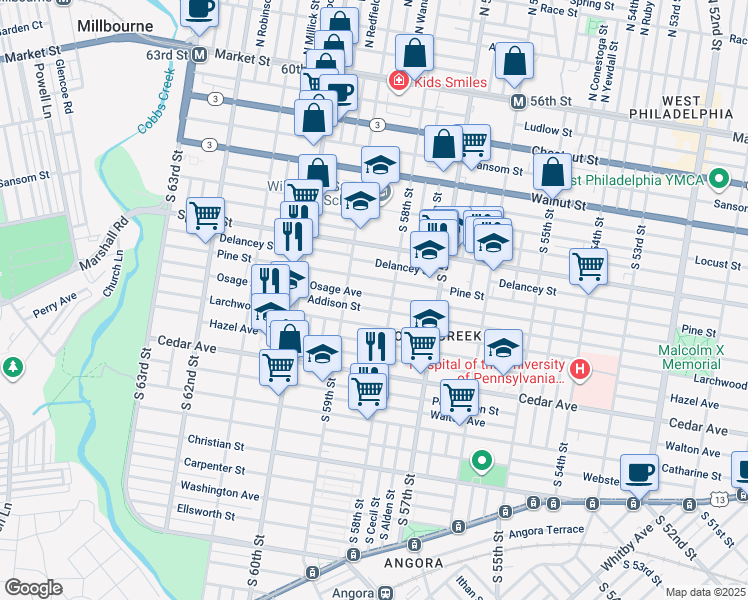 map of restaurants, bars, coffee shops, grocery stores, and more near 5824 Osage Avenue in Philadelphia