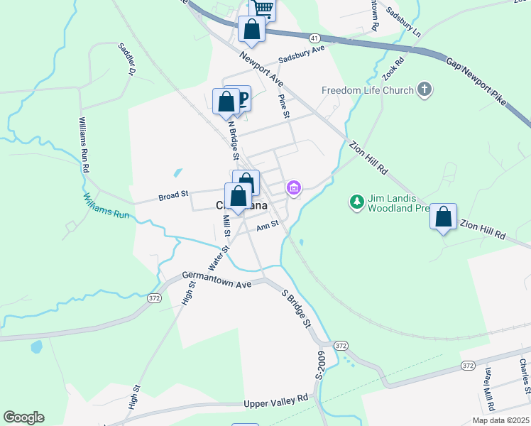 map of restaurants, bars, coffee shops, grocery stores, and more near 97 Branch Street in Christiana