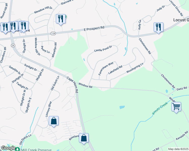 map of restaurants, bars, coffee shops, grocery stores, and more near 911 Castle Pond Drive in York