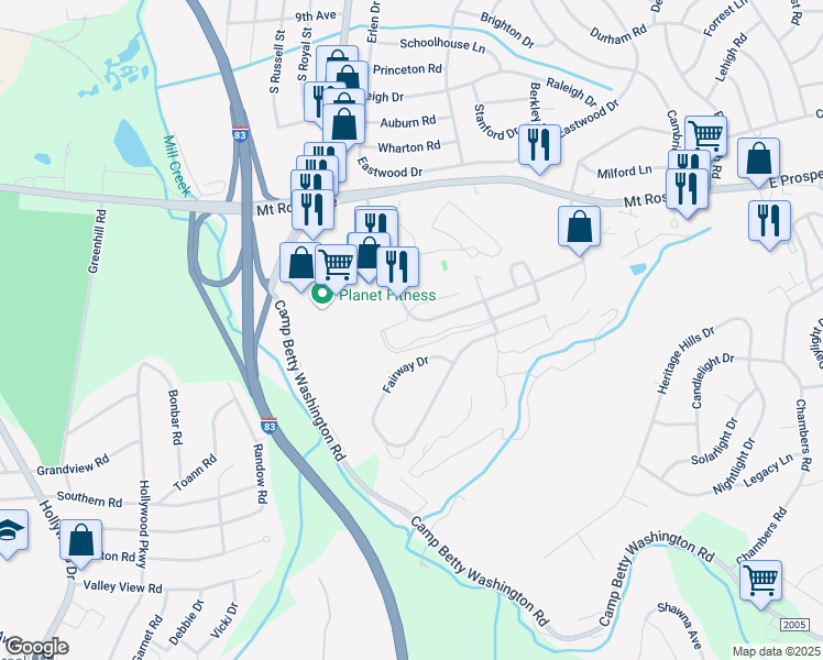 map of restaurants, bars, coffee shops, grocery stores, and more near 125 Pointe Ridge Drive in East York