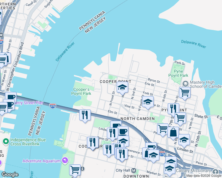 map of restaurants, bars, coffee shops, grocery stores, and more near 99 State Street in Camden