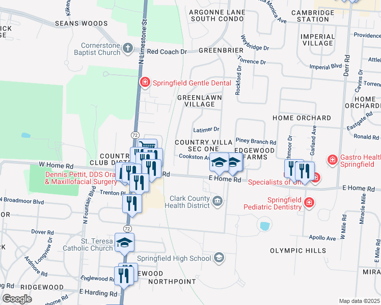 map of restaurants, bars, coffee shops, grocery stores, and more near 2332 Lilac Drive in Springfield