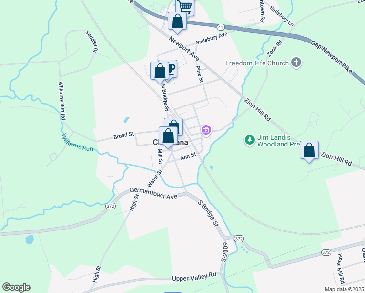 map of restaurants, bars, coffee shops, grocery stores, and more near 14 Gay Street in Christiana