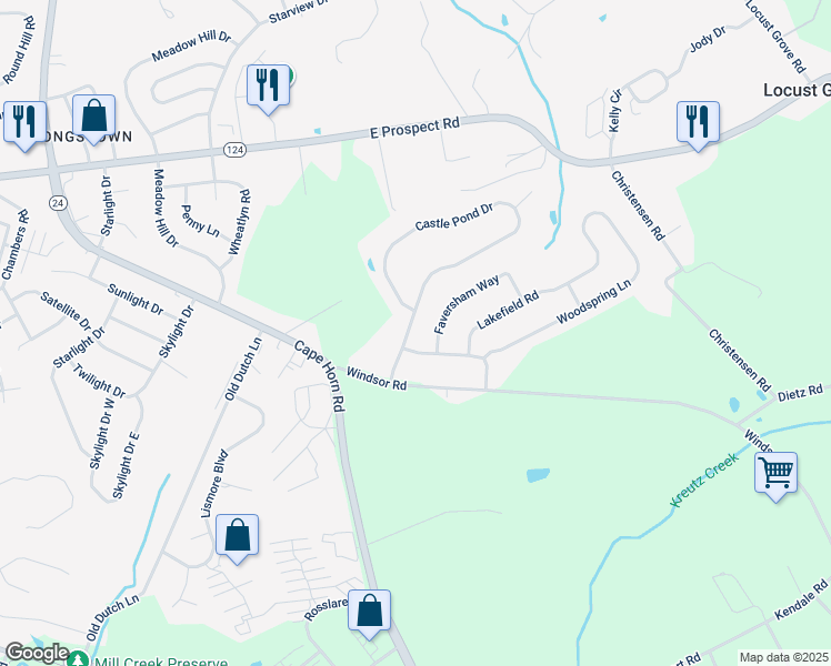 map of restaurants, bars, coffee shops, grocery stores, and more near 911 Castle Pond Drive in York