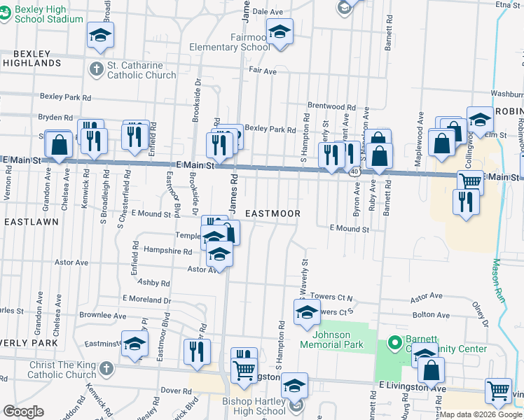 map of restaurants, bars, coffee shops, grocery stores, and more near 851 Elizabeth Avenue in Columbus