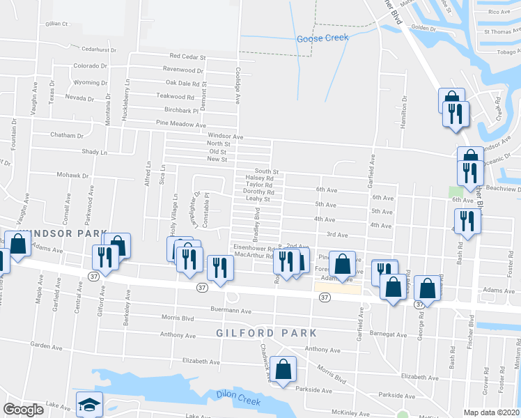 map of restaurants, bars, coffee shops, grocery stores, and more near 555 Bradley Boulevard in Toms River