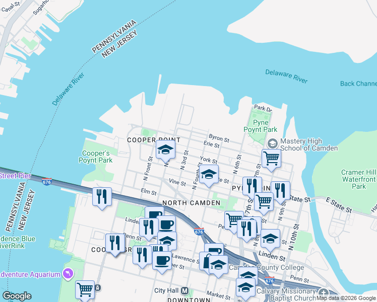 map of restaurants, bars, coffee shops, grocery stores, and more near 832 North 3rd Street in Camden