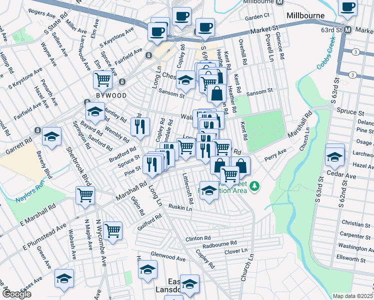 map of restaurants, bars, coffee shops, grocery stores, and more near 330 Maypole Road in Delaware County
