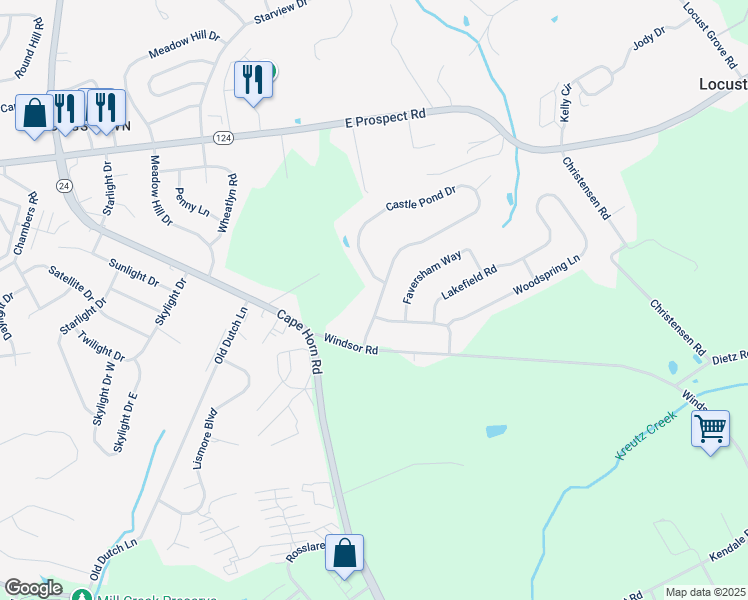 map of restaurants, bars, coffee shops, grocery stores, and more near 910 Castle Pond Drive in York