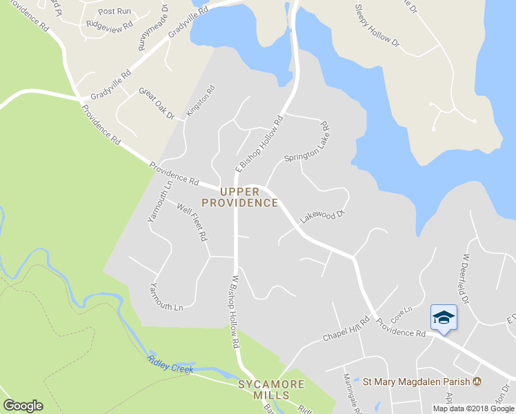 map of restaurants, bars, coffee shops, grocery stores, and more near 2978 North Providence Road in Media