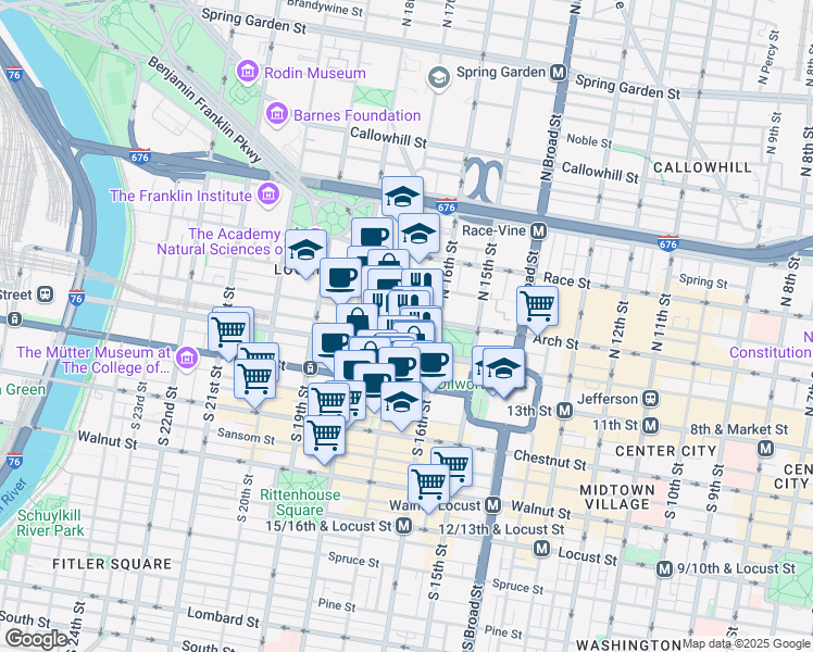 map of restaurants, bars, coffee shops, grocery stores, and more near in Philadelphia