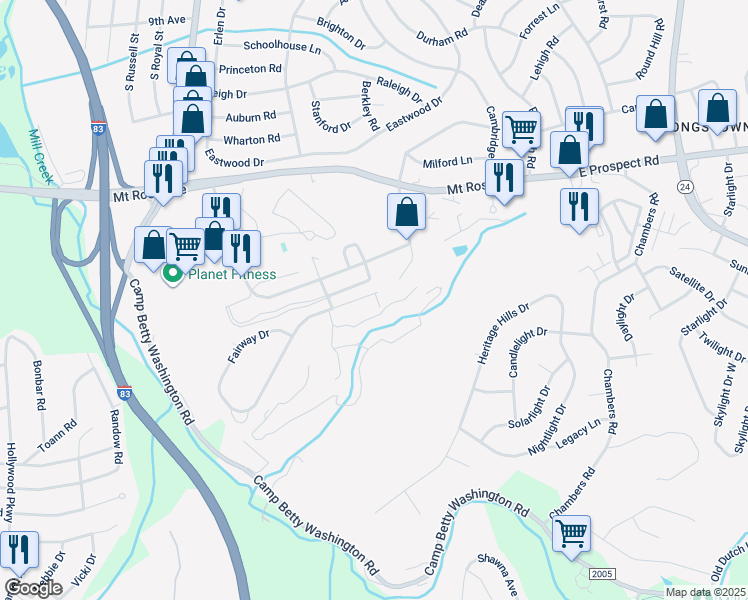 map of restaurants, bars, coffee shops, grocery stores, and more near 2764 Fairway Drive in East York