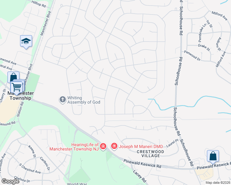map of restaurants, bars, coffee shops, grocery stores, and more near 16d Potomac Lane in Manchester Township