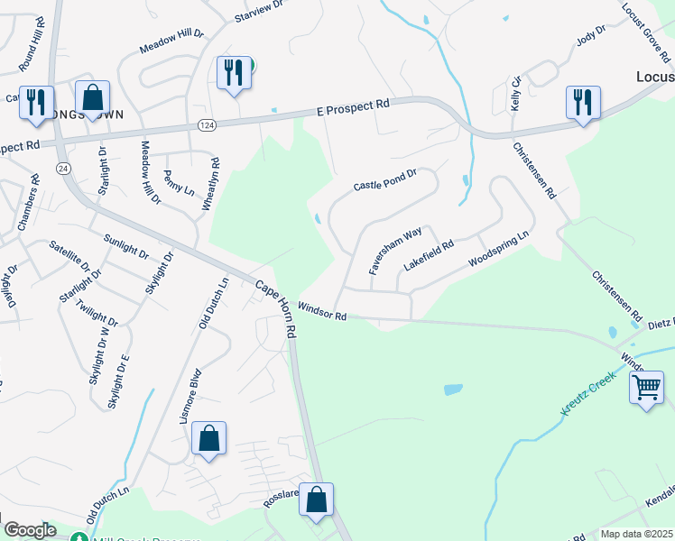 map of restaurants, bars, coffee shops, grocery stores, and more near 910 Castle Pond Drive in York
