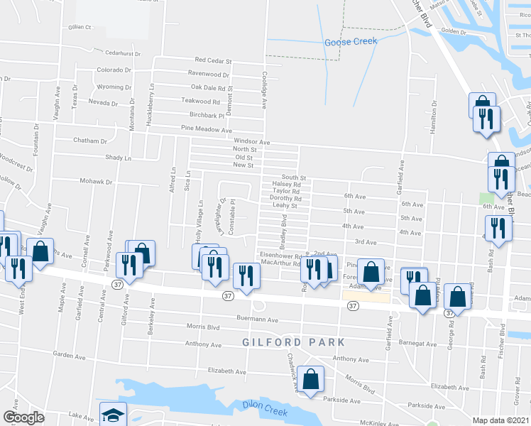 map of restaurants, bars, coffee shops, grocery stores, and more near 555 Coolidge Avenue in Toms River