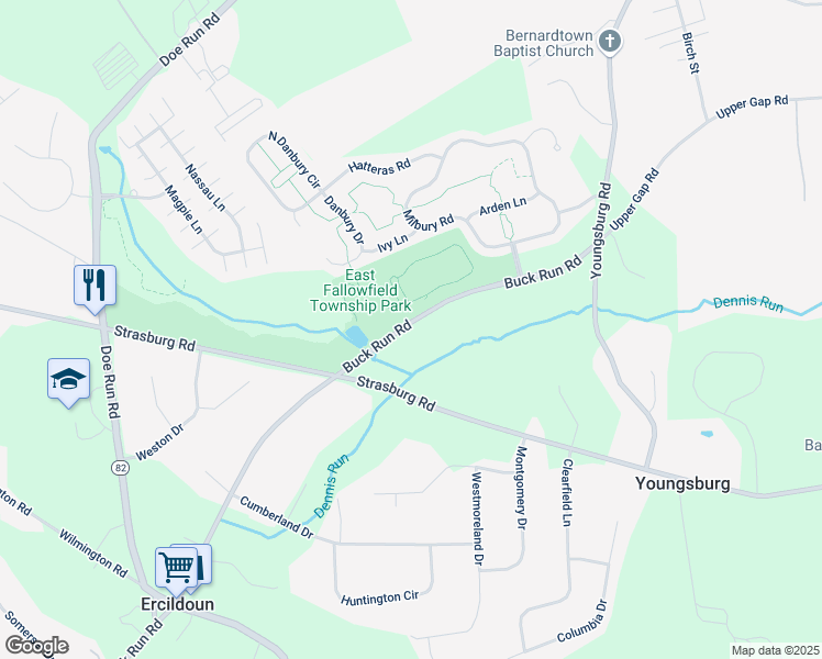 map of restaurants, bars, coffee shops, grocery stores, and more near 921 Buck Run Road in Chester County