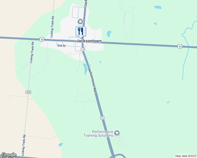 map of restaurants, bars, coffee shops, grocery stores, and more near 9485 Jacksontown Road in Thornville