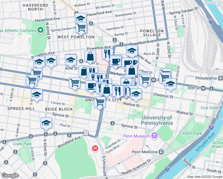 map of restaurants, bars, coffee shops, grocery stores, and more near in Philadelphia