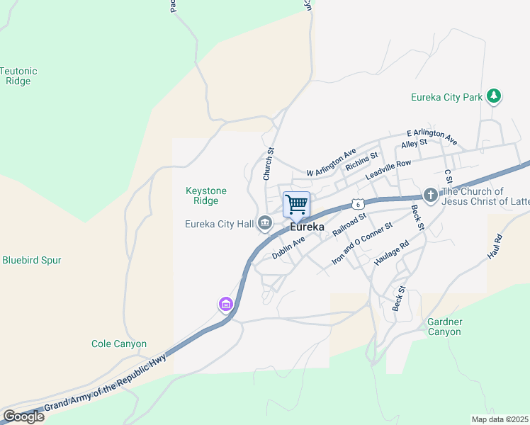 map of restaurants, bars, coffee shops, grocery stores, and more near 109 Church Street in Eureka