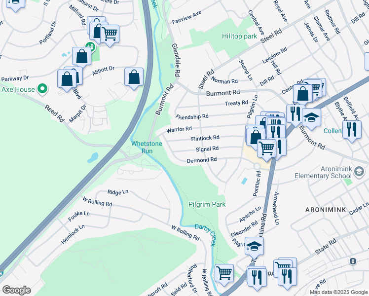 map of restaurants, bars, coffee shops, grocery stores, and more near 229 Signal Road in Drexel Hill