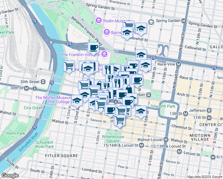 map of restaurants, bars, coffee shops, grocery stores, and more near in Philadelphia