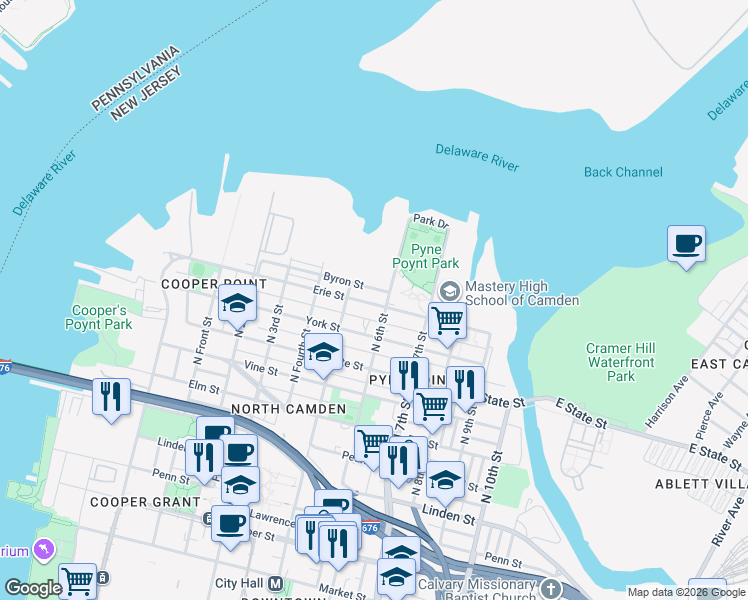 map of restaurants, bars, coffee shops, grocery stores, and more near in Camden