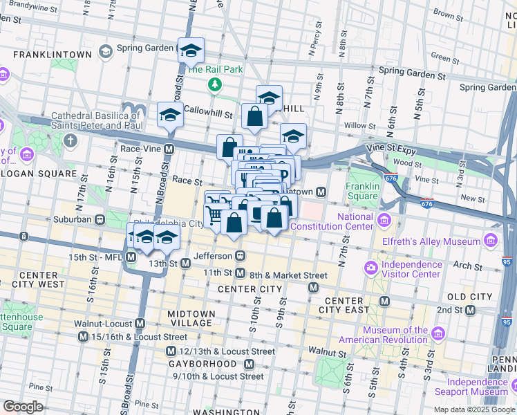 map of restaurants, bars, coffee shops, grocery stores, and more near in Philadelphia