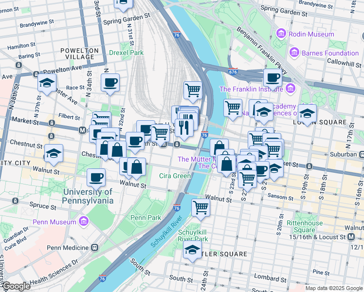 map of restaurants, bars, coffee shops, grocery stores, and more near in Philadelphia