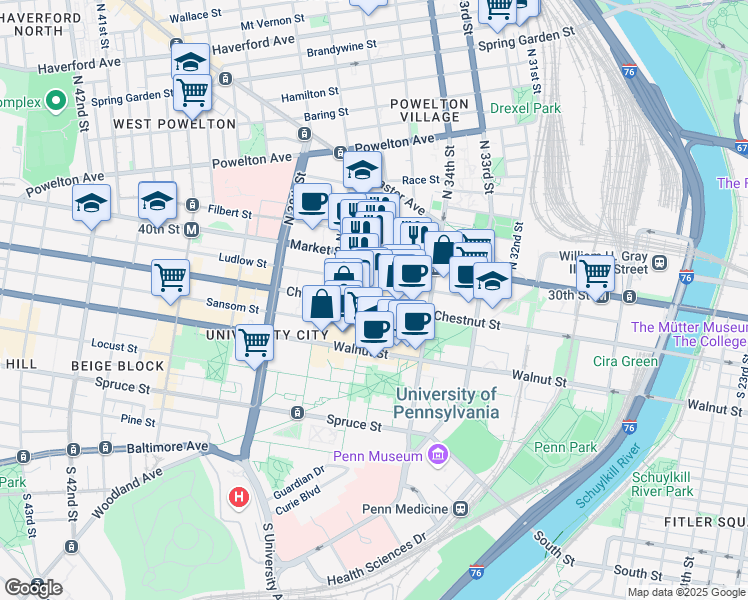 map of restaurants, bars, coffee shops, grocery stores, and more near in Philadelphia