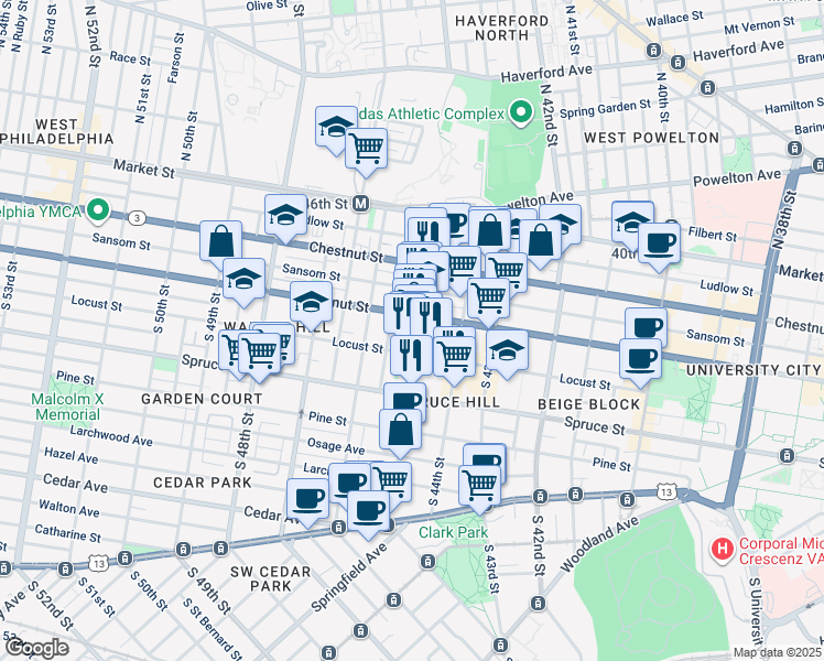 map of restaurants, bars, coffee shops, grocery stores, and more near in Philadelphia