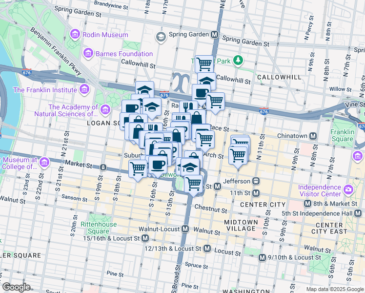 map of restaurants, bars, coffee shops, grocery stores, and more near in Philadelphia