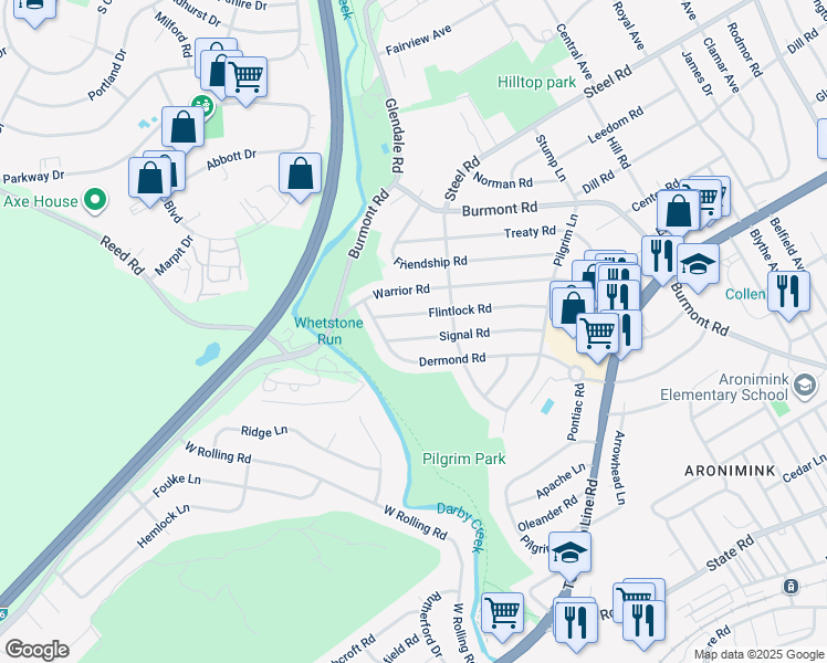 map of restaurants, bars, coffee shops, grocery stores, and more near 229 Signal Road in Drexel Hill
